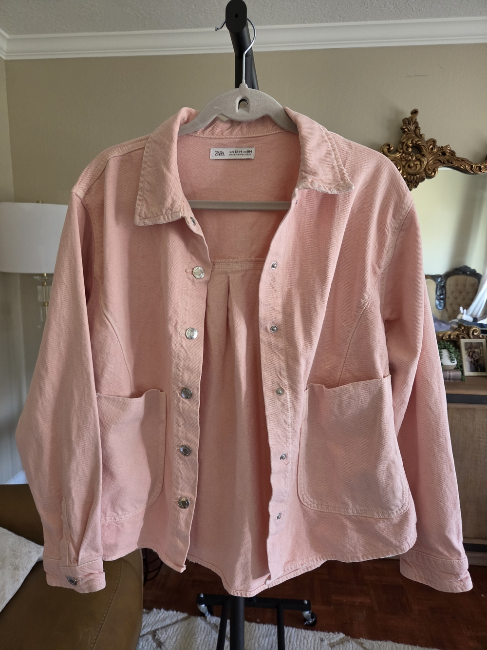Zara Pink Cotton Jean Jacket with Front Patch Pockets